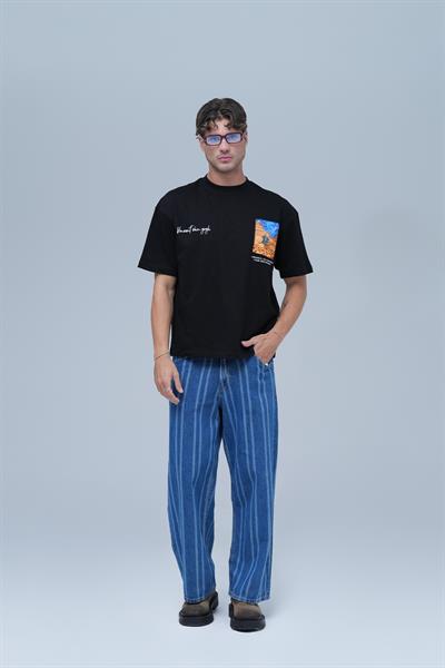 Starry Flow Oversize Tişört Erkek Siyah