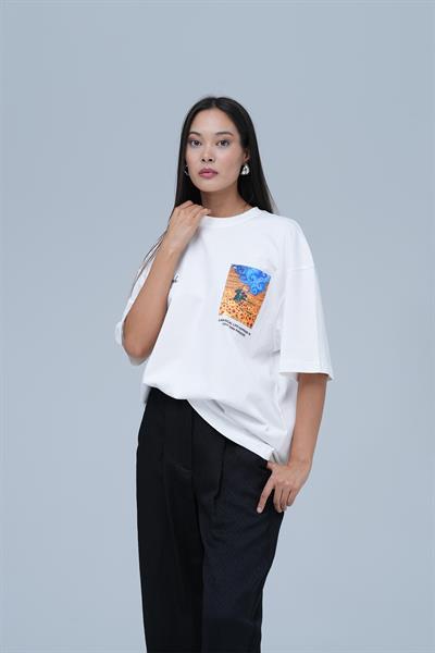 Starry Flow Oversize Tişört Kadın Ekru