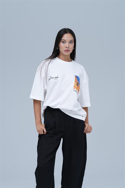 Starry Flow Oversize Tişört Kadın Ekru