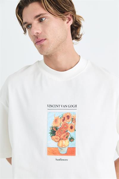 Sunflowers Oversize Tişört Erkek Ekru - Van Gogh Edition