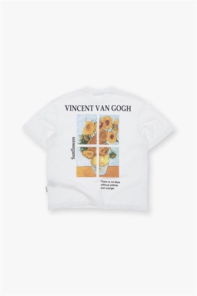 Sunflowers Oversize Tişört Erkek Ekru - Van Gogh Edition