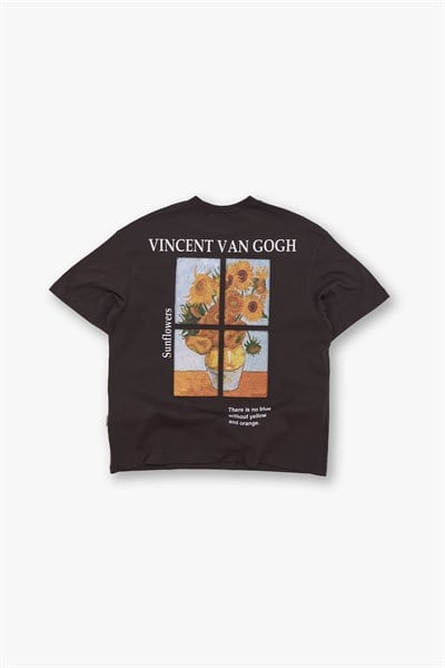 Sunflowers Oversize Tişört Erkek Kahverengi - Van Gogh Edition