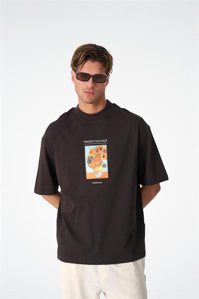 Sunflowers Oversize Tişört Erkek Kahverengi - Van Gogh Edition