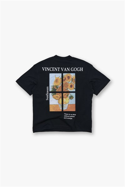Sunflowers Oversize Tişört Erkek Siyah - Van Gogh Edition