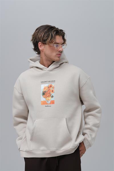 Sunflowers Vincent van Gogh Edition Oversize Sweatshirt Erkek Stone