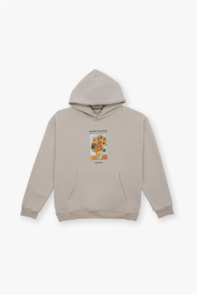 Sunflowers Vincent van Gogh Edition Oversize Sweatshirt Erkek Stone