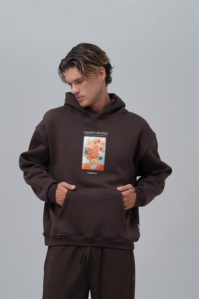 Sunflowers Vincent van Gogh Edition Oversize Sweatshirt Erkek Kahverengi