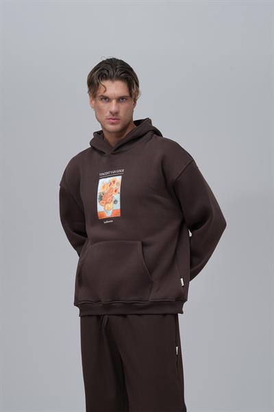 Sunflowers Vincent van Gogh Edition Oversize Sweatshirt Erkek Kahverengi