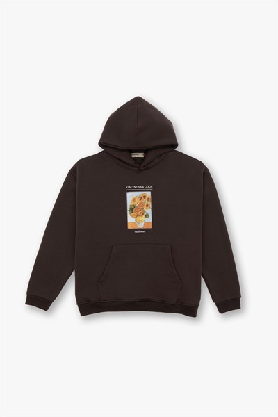Sunflowers Vincent van Gogh Edition Oversize Sweatshirt Erkek Kahverengi