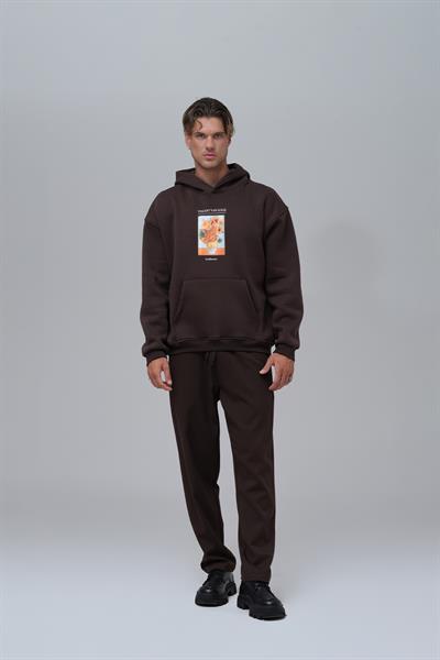 Sunflowers Vincent van Gogh Edition Oversize Sweatshirt Erkek Kahverengi