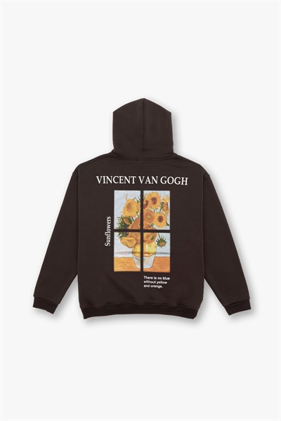 Sunflowers Vincent van Gogh Edition Oversize Sweatshirt Erkek Kahverengi
