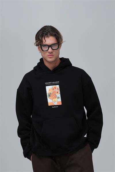 Sunflowers Vincent van Gogh Edition Oversize Sweatshirt Erkek Siyah