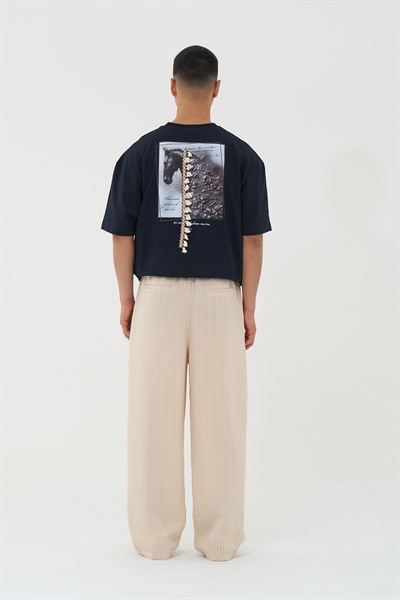 Tailor Stripe Relaxed Fit Erkek Pantolon Bej
