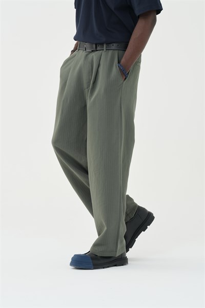 Tailor Stripe Relaxed Fit Erkek Pantolon Haki