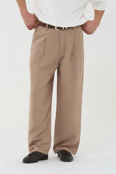 Tailor Stripe Relaxed Fit Erkek Pantolon Vizon