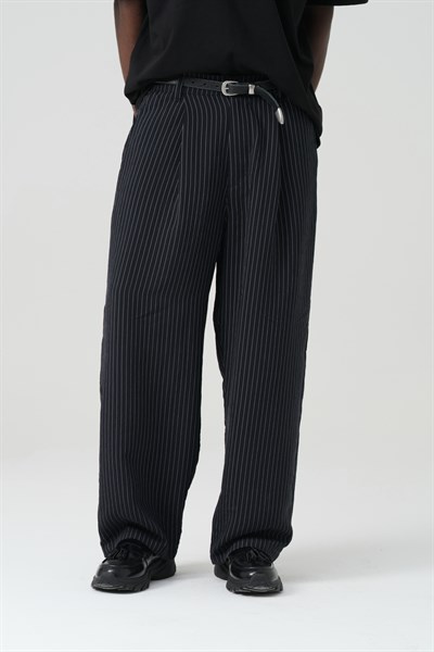 Tailor Stripe Relaxed Fit Erkek Pantolon Siyah