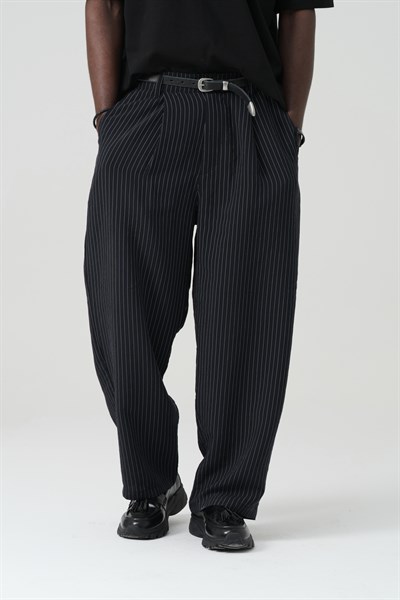 Tailor Stripe Relaxed Fit Erkek Pantolon Siyah