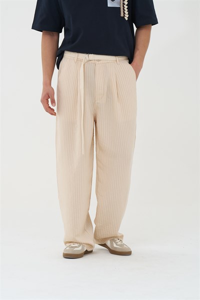 Tailor Stripe Relaxed Fit Erkek Pantolon Bej