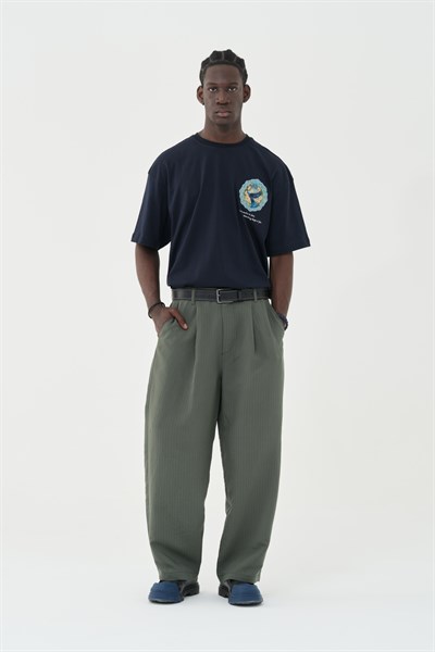 Tailor Stripe Relaxed Fit Erkek Pantolon Haki