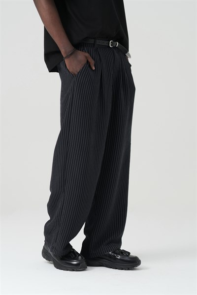 Tailor Stripe Relaxed Fit Erkek Pantolon Siyah
