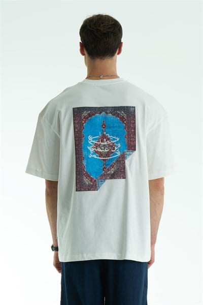 Tapestry Frame Oversize Tişört Erkek Ekru