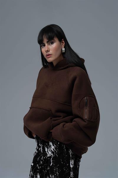 Urban Shield Oversize Welsoft Sweatshirt Kadın Kahverengi
