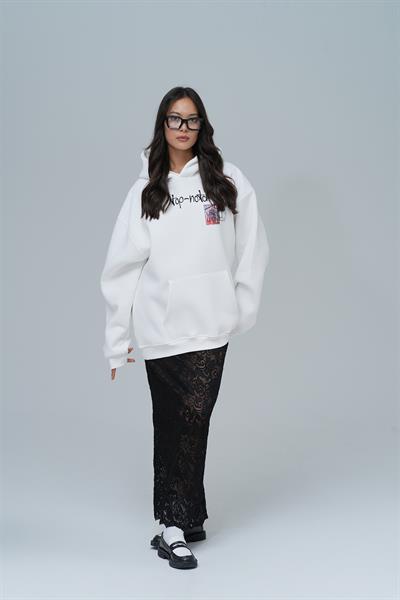 Top-Notch Oversize Sweatshirt Kadın Ekru