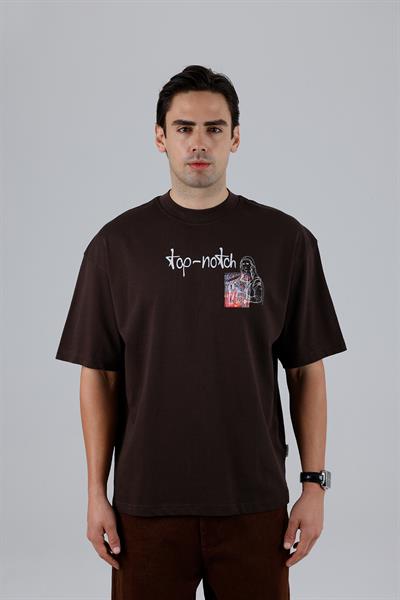 Top-Notch Oversize Tişört Erkek Kahverengi