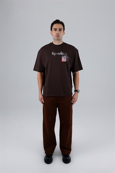 Top-Notch Oversize Tişört Erkek Kahverengi