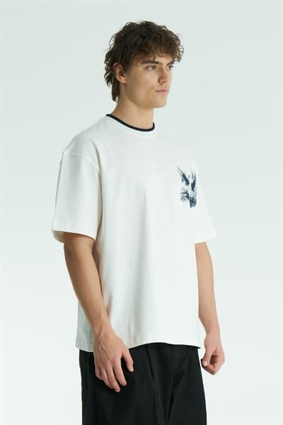 Tsuru Oversize Erkek Tişört Ekru