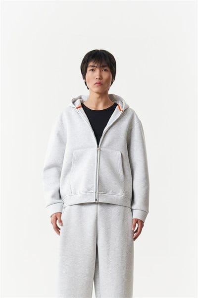 Urban Contour Oversize Erkek Fermuarlı Sweatshirt Kar Melanj