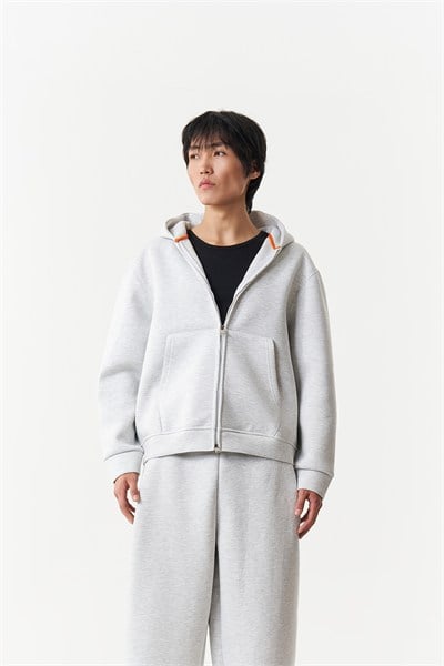 Urban Contour Oversize Erkek Fermuarlı Sweatshirt Kar Melanj