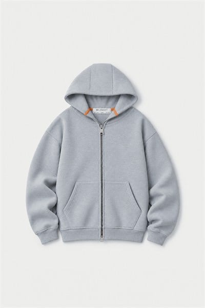 Urban Contour Oversize Erkek Fermuarlı Sweatshirt Gri Melanj