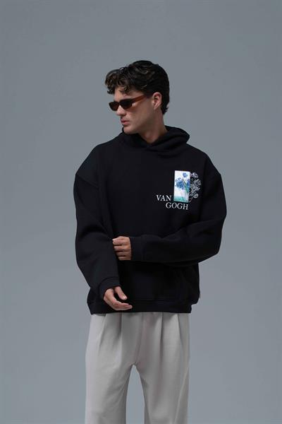 Van Gogh Irises Oversize Sweatshirt Erkek Siyah