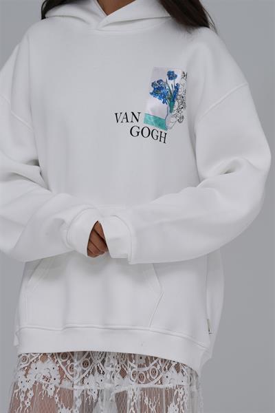 Van Gogh Irises Oversize Sweatshirt Kadın Ekru