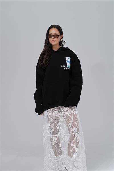 Van Gogh Irises Oversize Sweatshirt Kadın Siyah