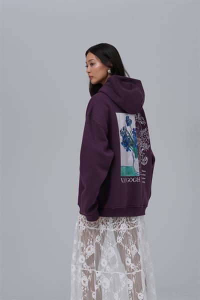 Van Gogh Irises Oversize Sweatshirt Kadın Mor