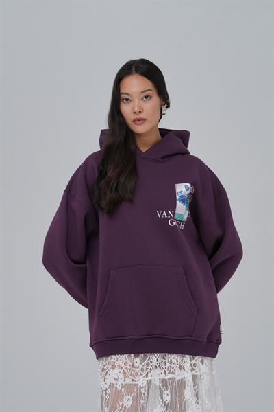 Van Gogh Irises Oversize Sweatshirt Kadın Mor