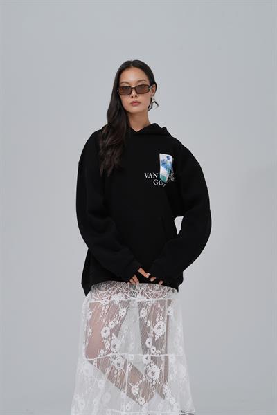 Van Gogh Irises Oversize Sweatshirt Kadın Siyah