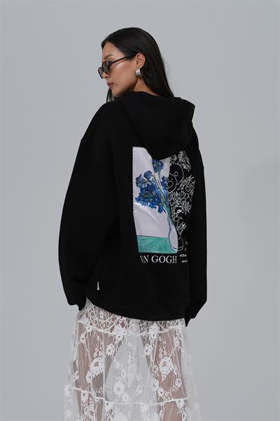 Van Gogh Irises Oversize Sweatshirt Kadın Siyah