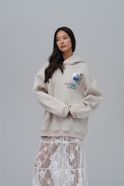 Van Gogh Irises Oversize Sweatshirt Kadın Stone