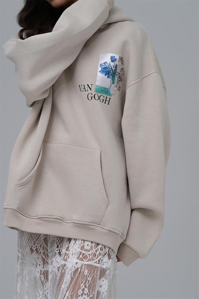 Van Gogh Irises Oversize Sweatshirt Kadın Stone