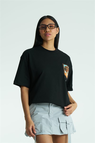 Vincent Muse Oversize Kadın Tişört Siyah