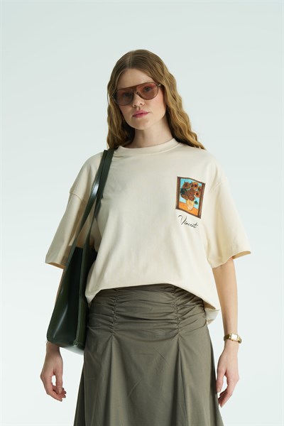 Vincent Muse Oversize Kadın Tişört Stone