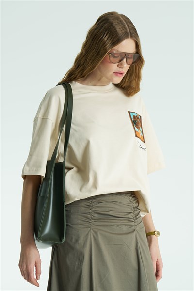 Vincent Muse Oversize Kadın Tişört Stone