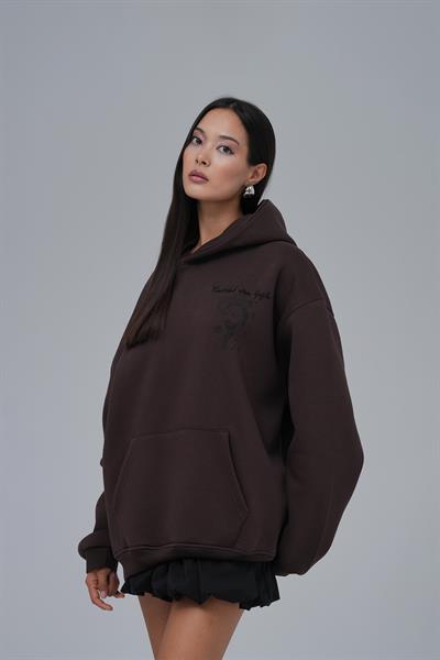 Van Gogh Threads Oversize Sweatshirt Kadın Kahverengi