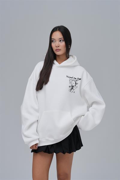 Van Gogh Threads Oversize Sweatshirt Kadın Ekru