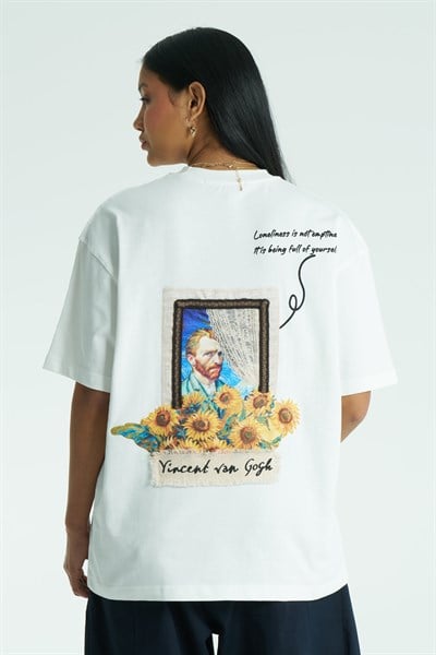Vincent Canvas Oversize Kadın Tişört Ekru