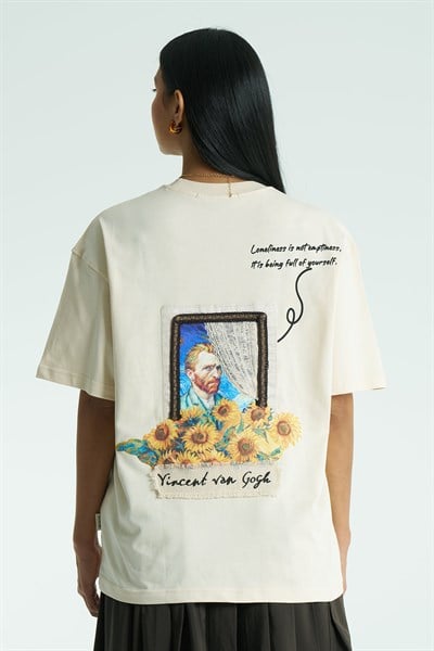 Vincent Canvas Oversize Kadın Tişört Stone