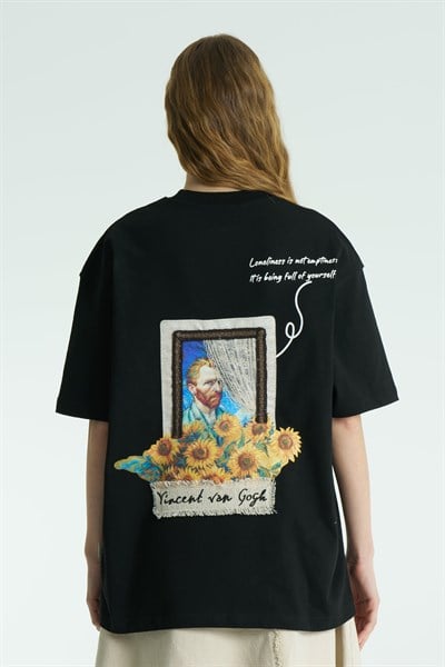 Vincent Canvas Oversize Kadın Tişört Siyah